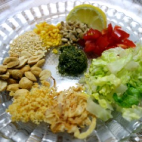 Burmese tea leaf salad (assembled by Lady E.) with fermented tea leaf dressing (by Lady Henni)